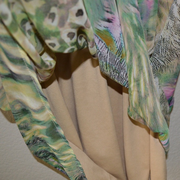 As U Wish Green/Tan/Pink Flutter Sleeve Dress Sz M - Picture 4 of 6